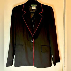 Harve Benard Women's 1 button, notch lapel, leather trimmed‎ size 8 blazer
